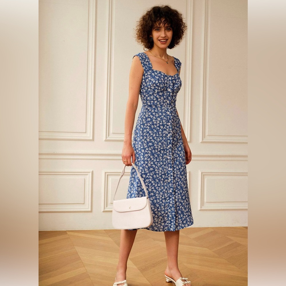 Single-Breasted Floral Midi Dress